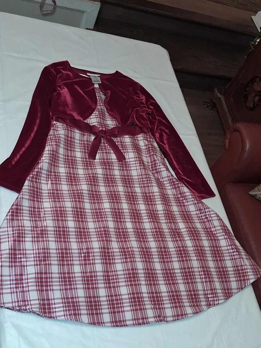 Bonnie Jean Red Plaid Dress with Red Velvet Bolero